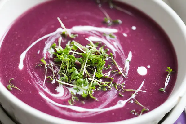 Frichtige Rotkrautsuppe mit Kresse