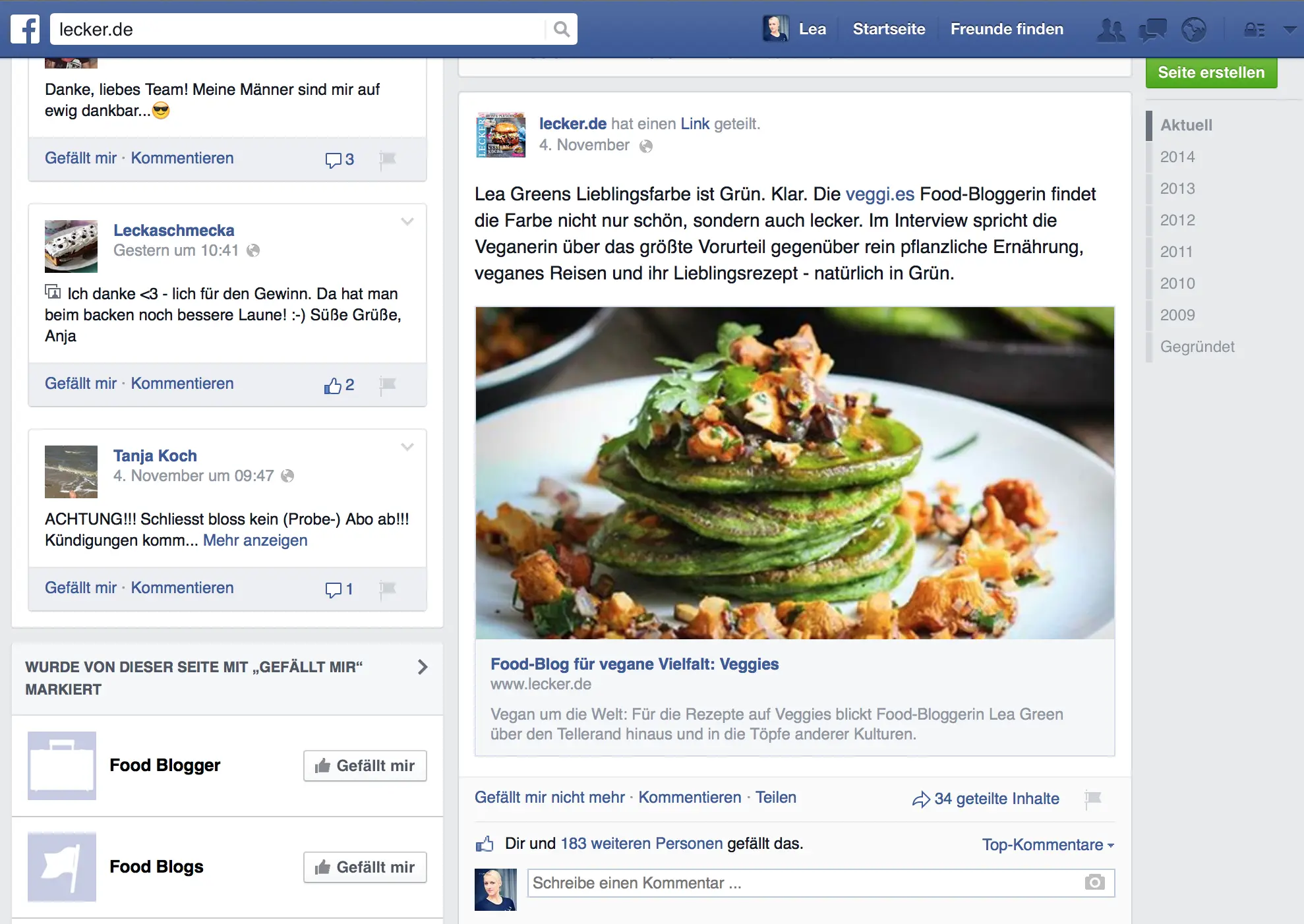Auf facebook veröffentlichte LECKER.de ein aktuelles Lieblingsrezept von mir