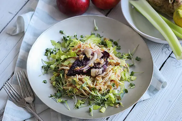 Apfel-Selleriesalat mit Misodressing und karamellisiertem Radicchio