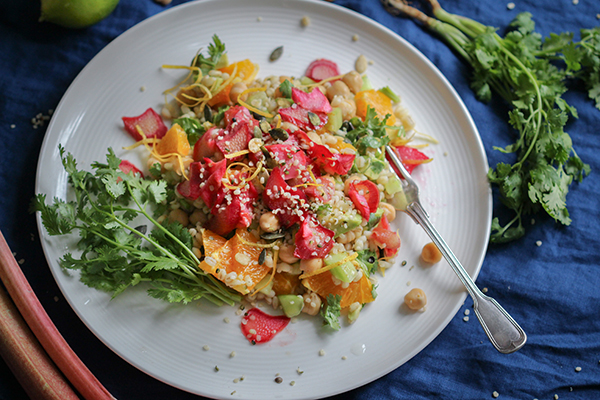 Zitrus-Graupen-Salat mit Rhabarber und Koriander