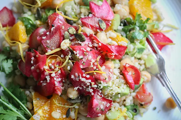 Zitrus-Graupensalat mit Rhabarber & Koriander