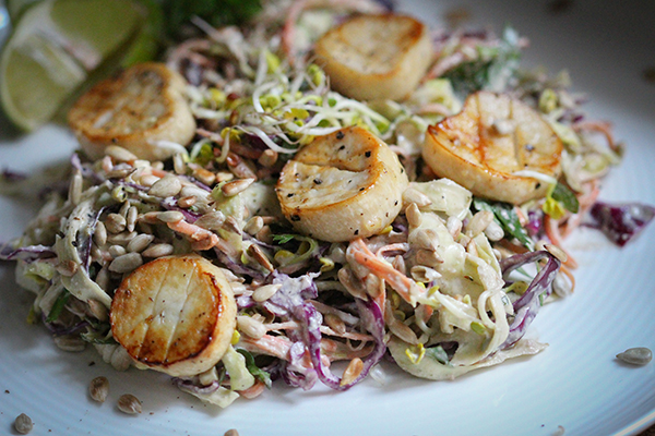 Veganer Coleslaw-Salat mit Kräuterseitling-Filets