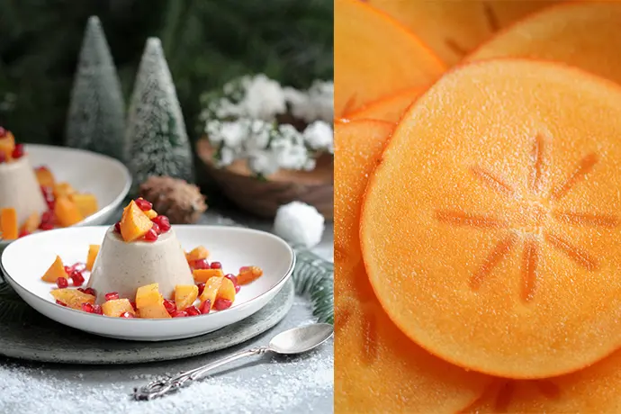 Veganes Kokos Panna Cotta mit Kaki & Granatapfelkernen