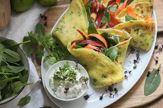 Rezept für vegane Pfannkuchen mit Kräutern