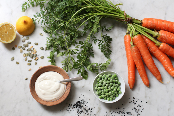 Zutaten für die vegane Möhrenquiche oder Karottenquiche