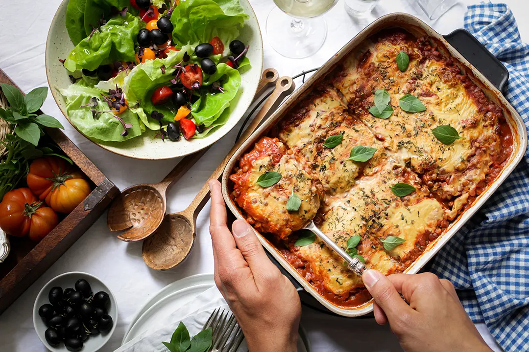 Vegane Linsen-Lasagne mit Zucchini