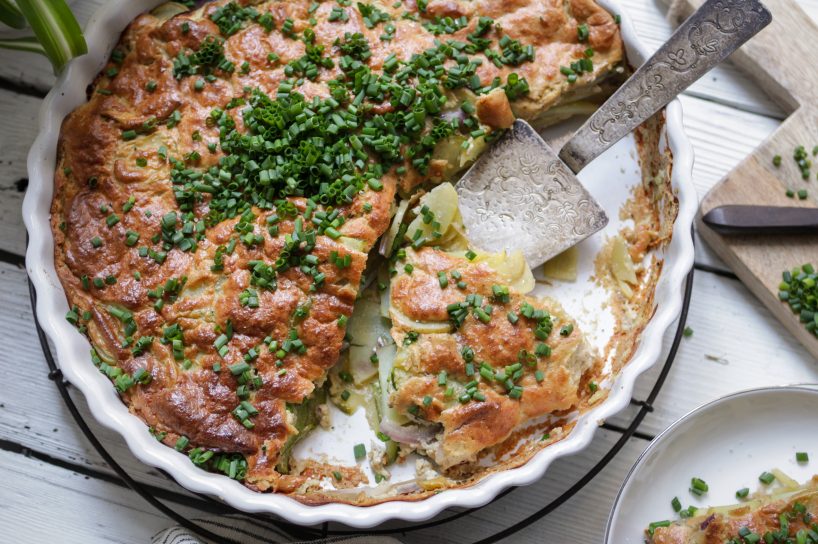 Golden Baked PotatoZucchiniGratin • veggies vegan