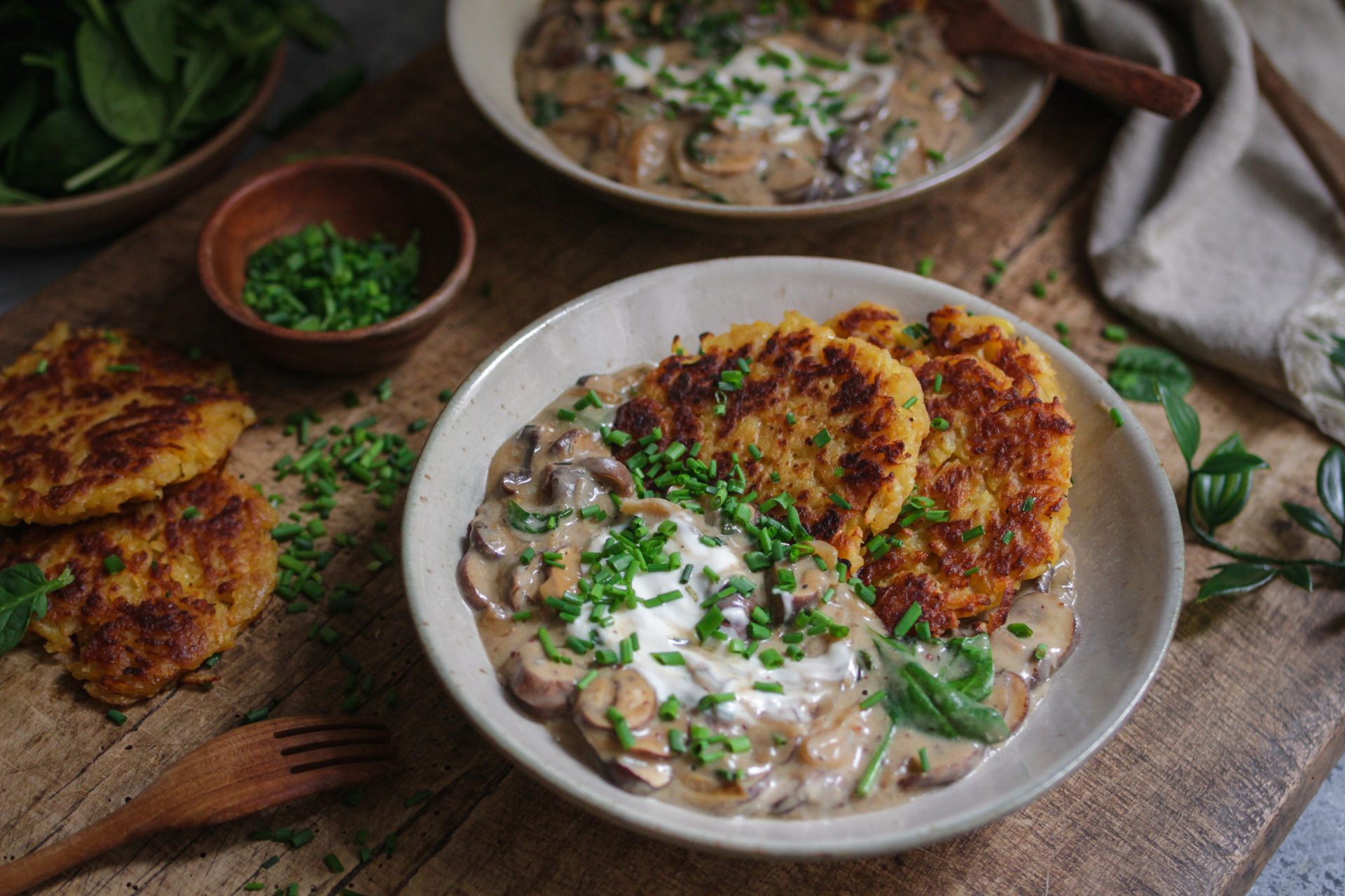 Kartoffelrösti mit Rahmchampignons • veggies | vegan