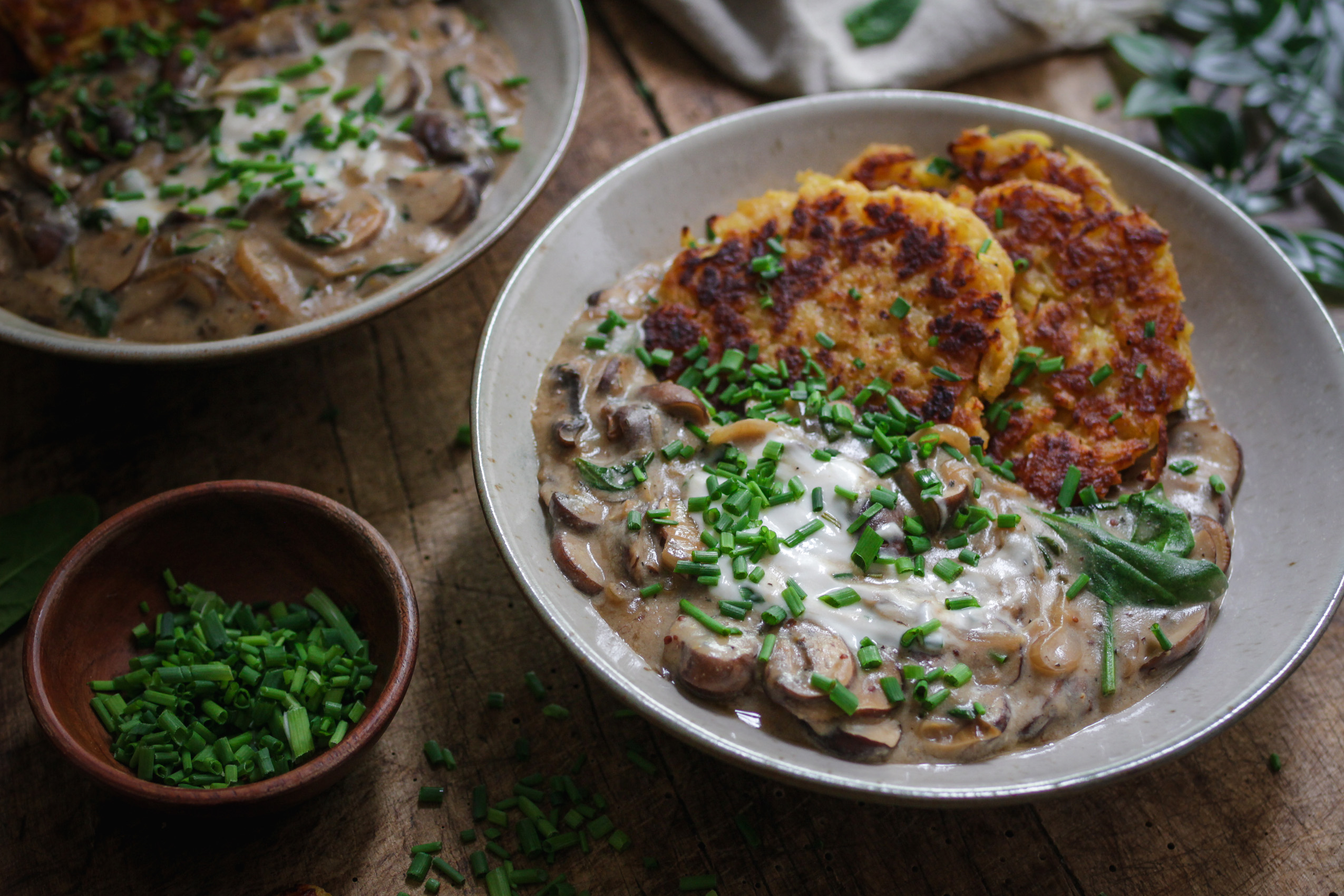 Vegane Kartoffelrösti mit Rahmchampignons