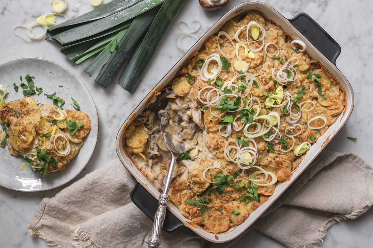 Kartoffel-Lauch-Gratin mit Champignons • veggies | vegan