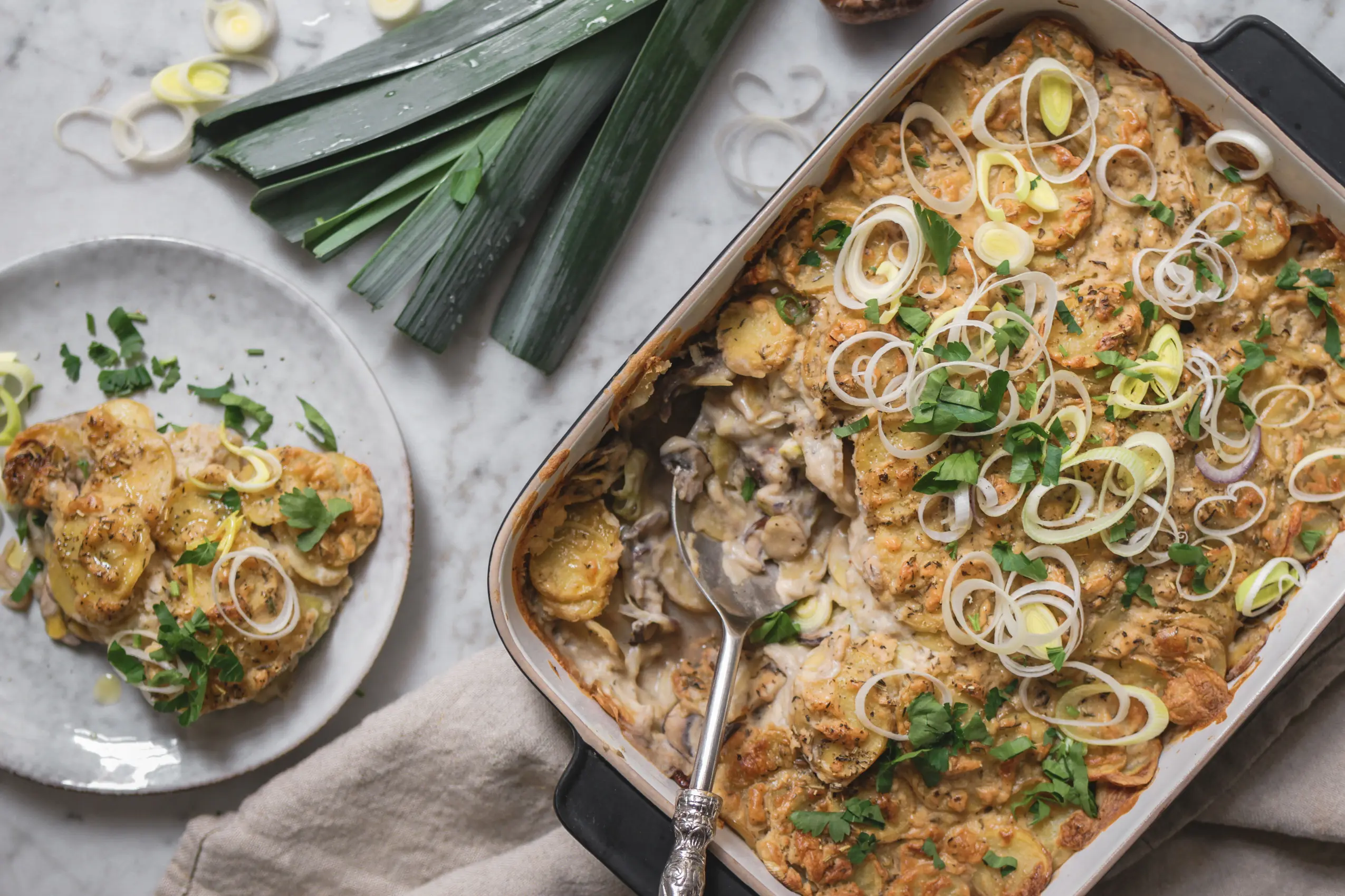 Veganes Kartoffel-Lauch-Gratin
