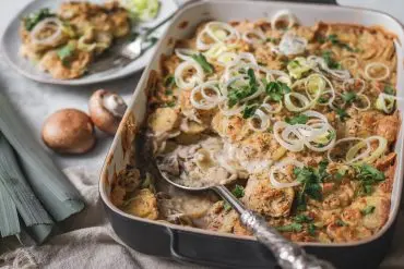 Veganes Kartoffel-Lauch-Gratin