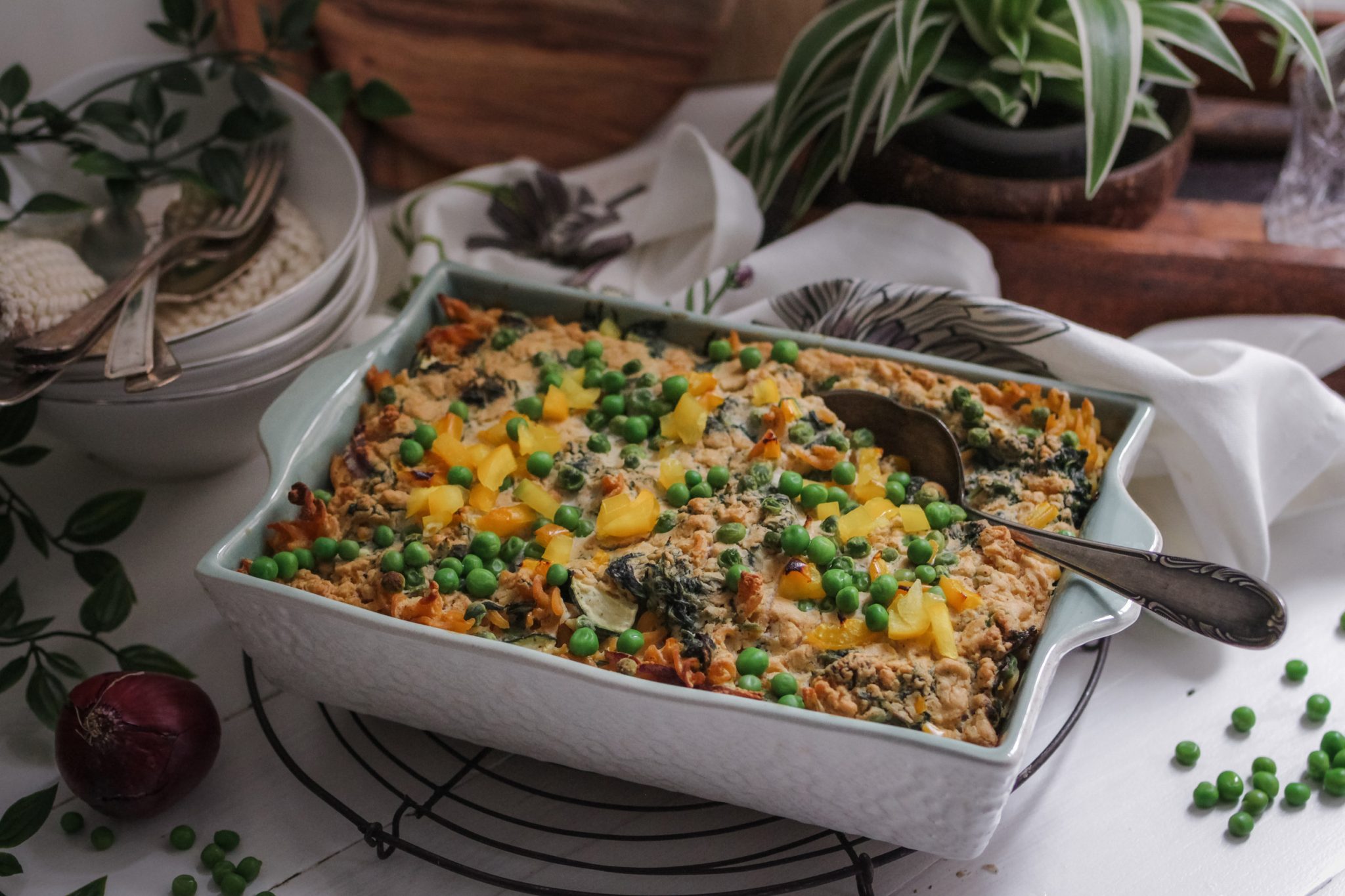 Cremiger Veganer Nudelauflauf Mit Erbsen Und Spinat Veggies Vegan