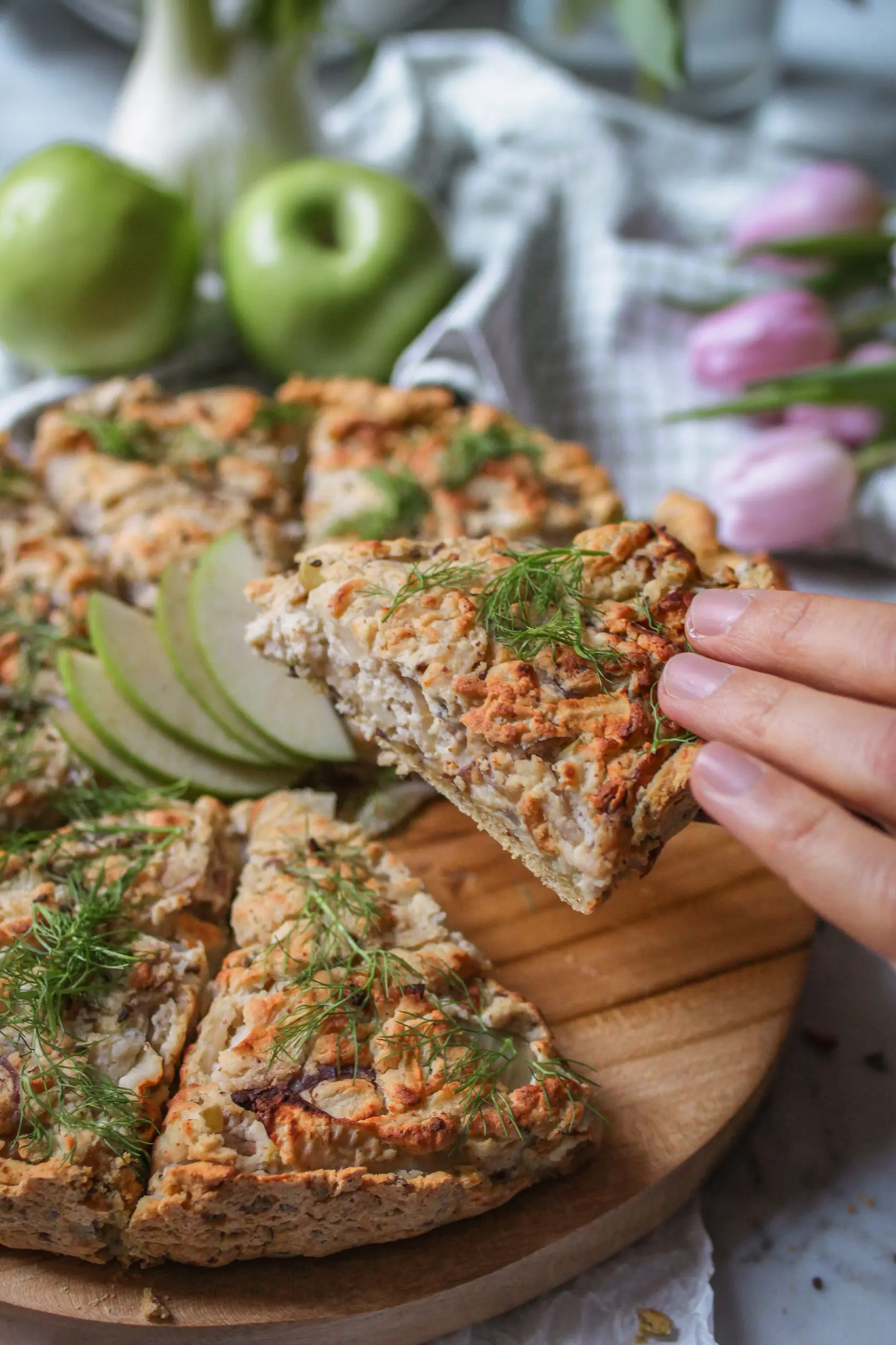 Vegane, glutenfreie Apfel-Fenchel-Quiche