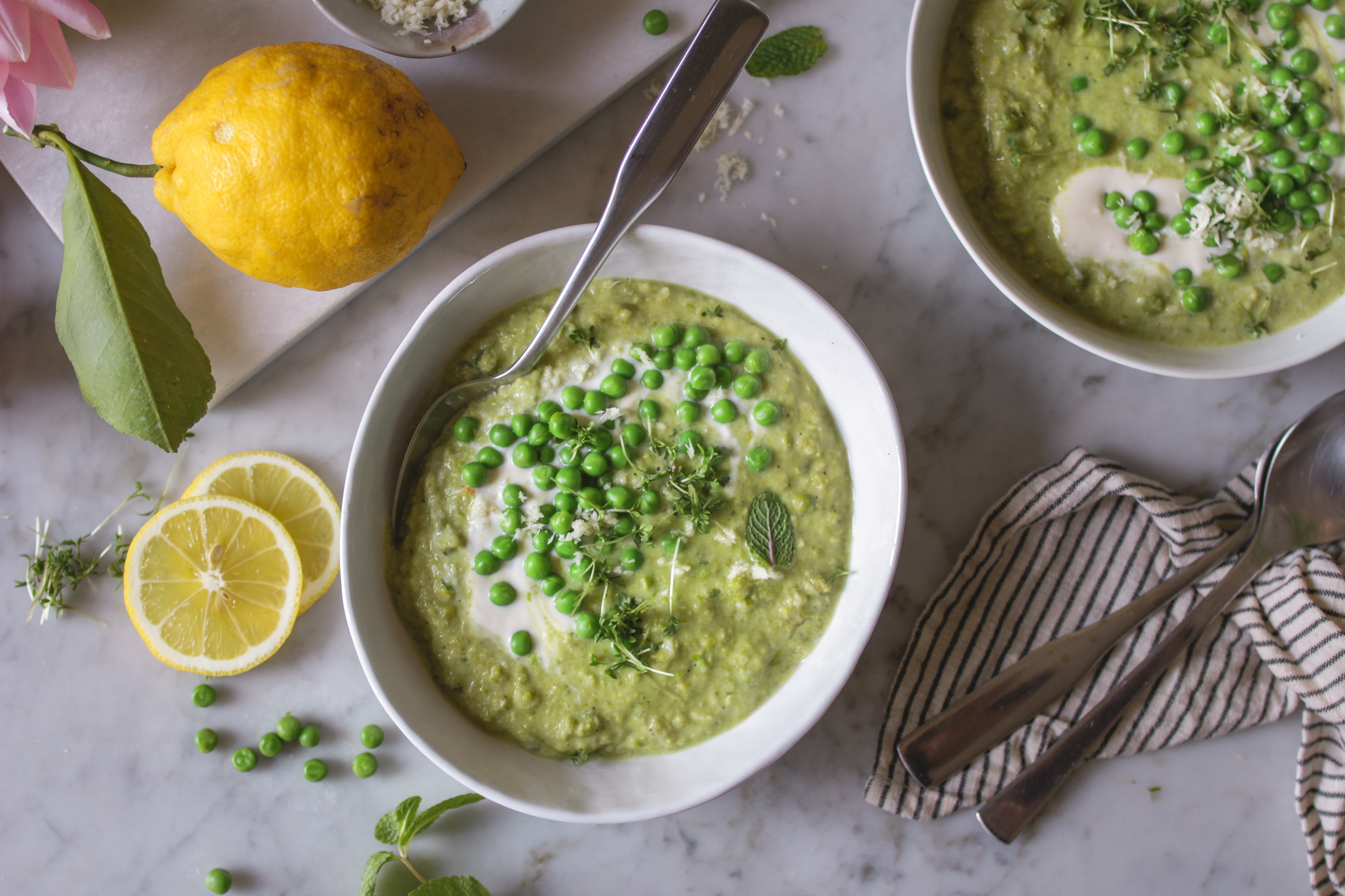 Rezept für vegane Erbsensuppe mit Kokosmilch und Meerrettich