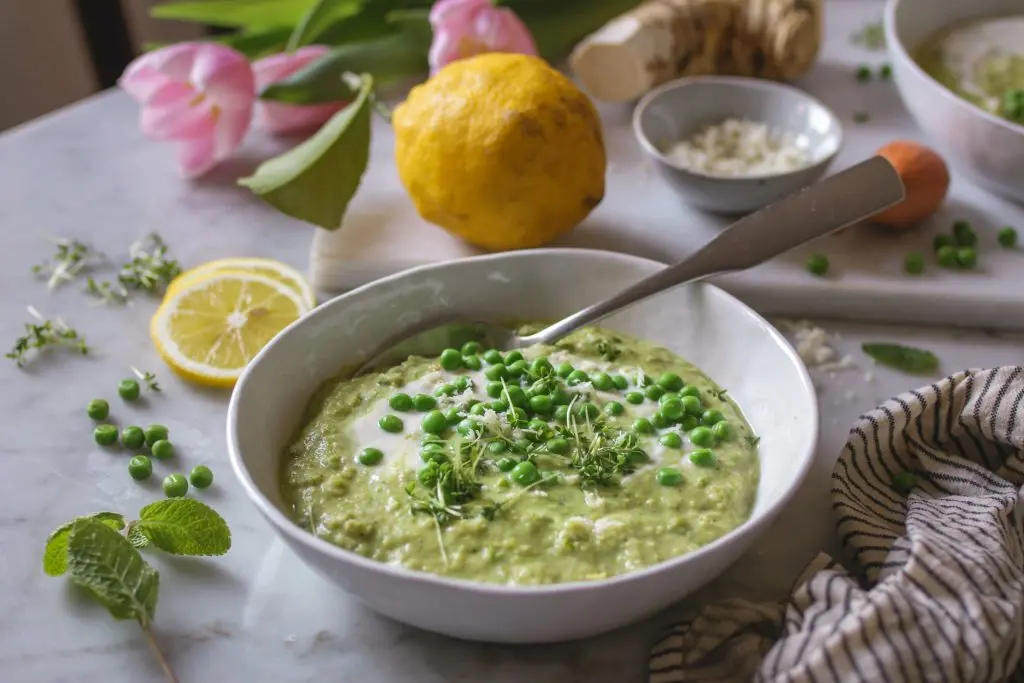 zept für vegane Erbsensuppe mit Kokosmilch und Meerrettich