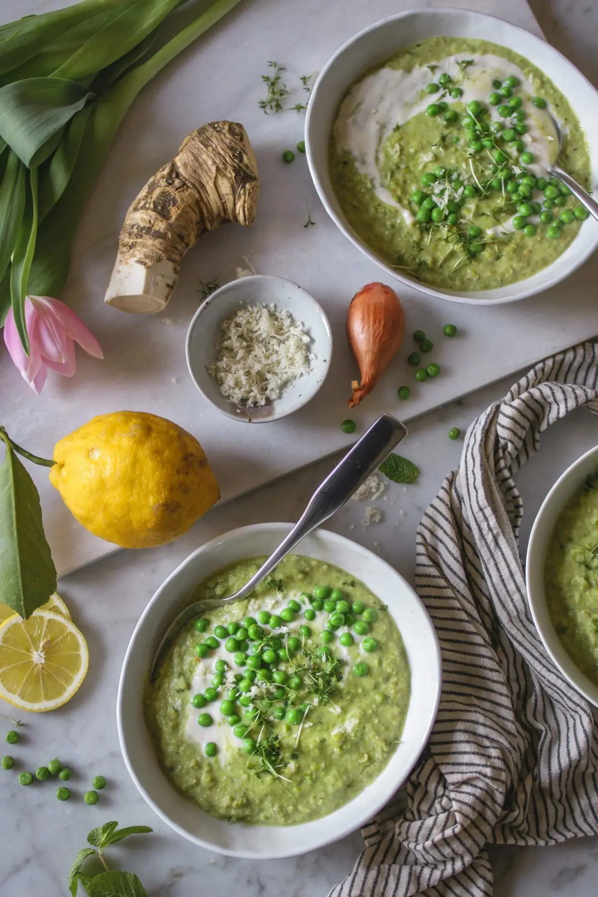 zept für vegane Erbsensuppe mit Kokosmilch und Meerrettich
