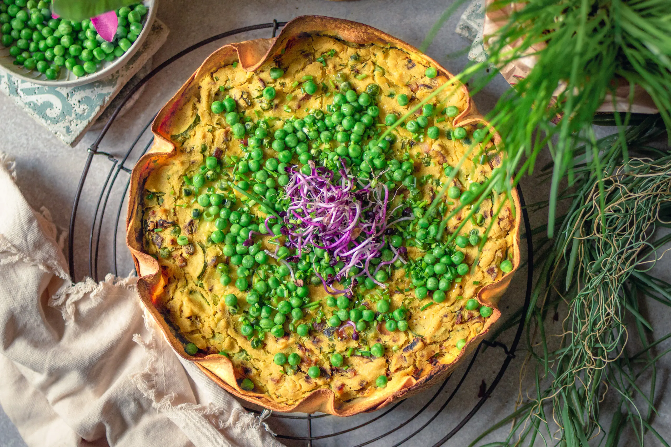 Vegane Osterrezepte: Saftige Tortilla-Quiche mit Erbsen