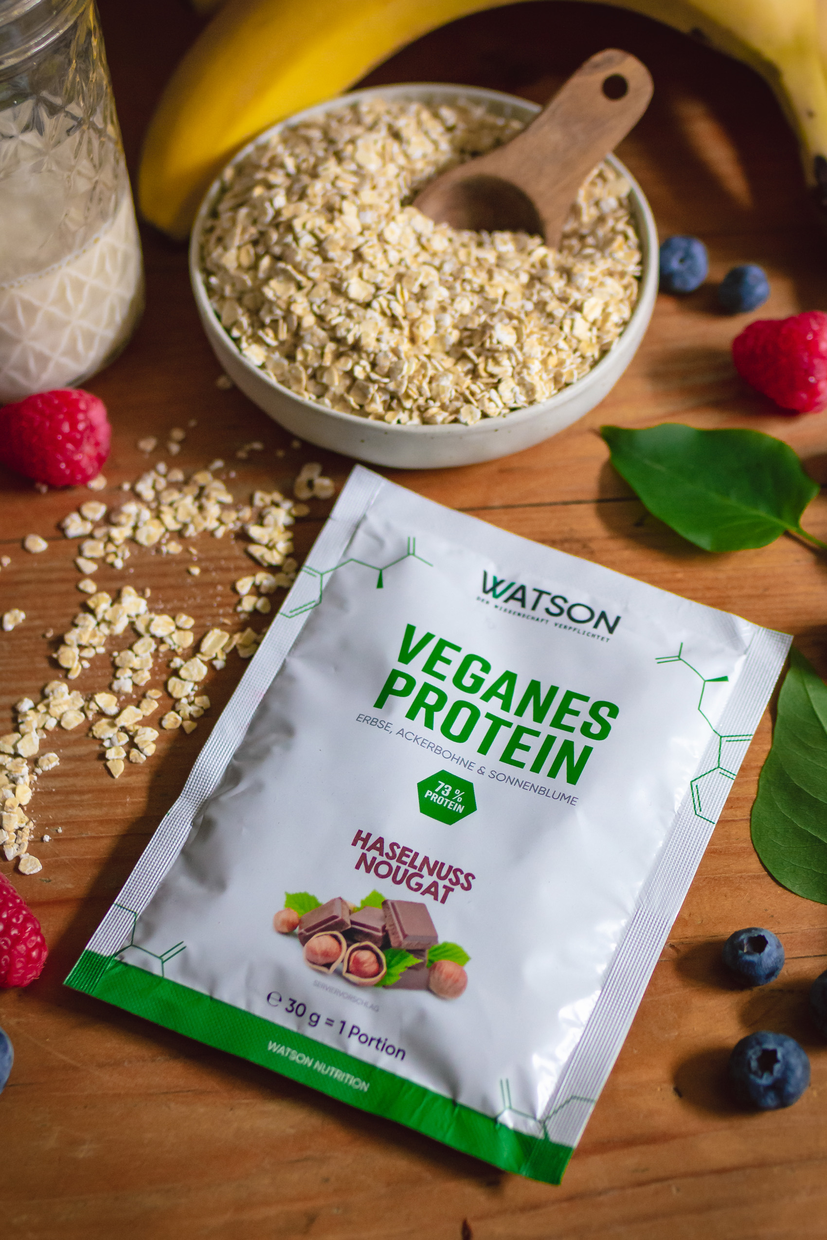 Veganes Haselnuss-Nougat-Protein von Watson Nutrition mit 73% veganem Protein