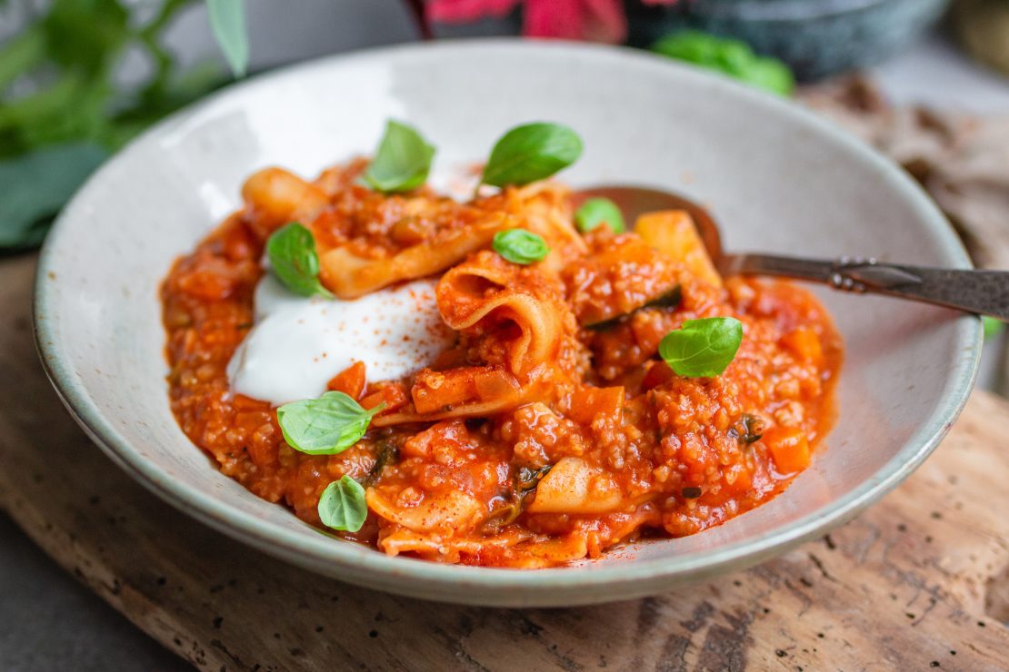 Vegane Lasagne-Suppe mit Grünkern • veggies | vegan