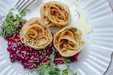 Vegane Dumplings, Rosen-Dumplings mit Maronen und Tofu