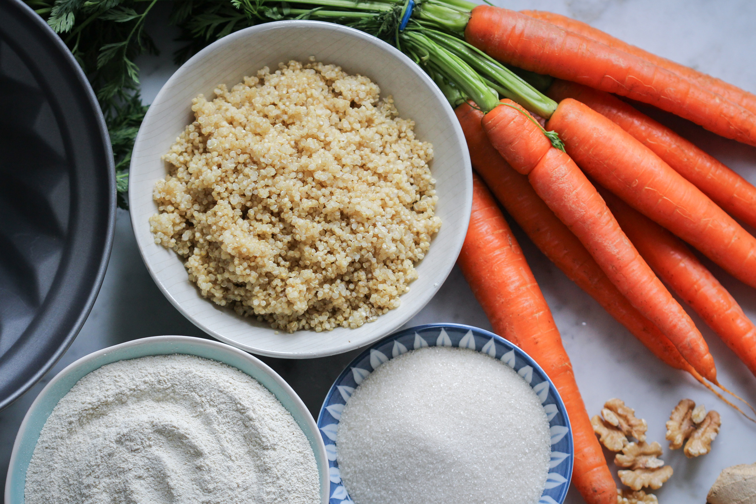 Zutaten Quinoa-Rüblikuchen Karottenkuchen glutenfrei und vegan