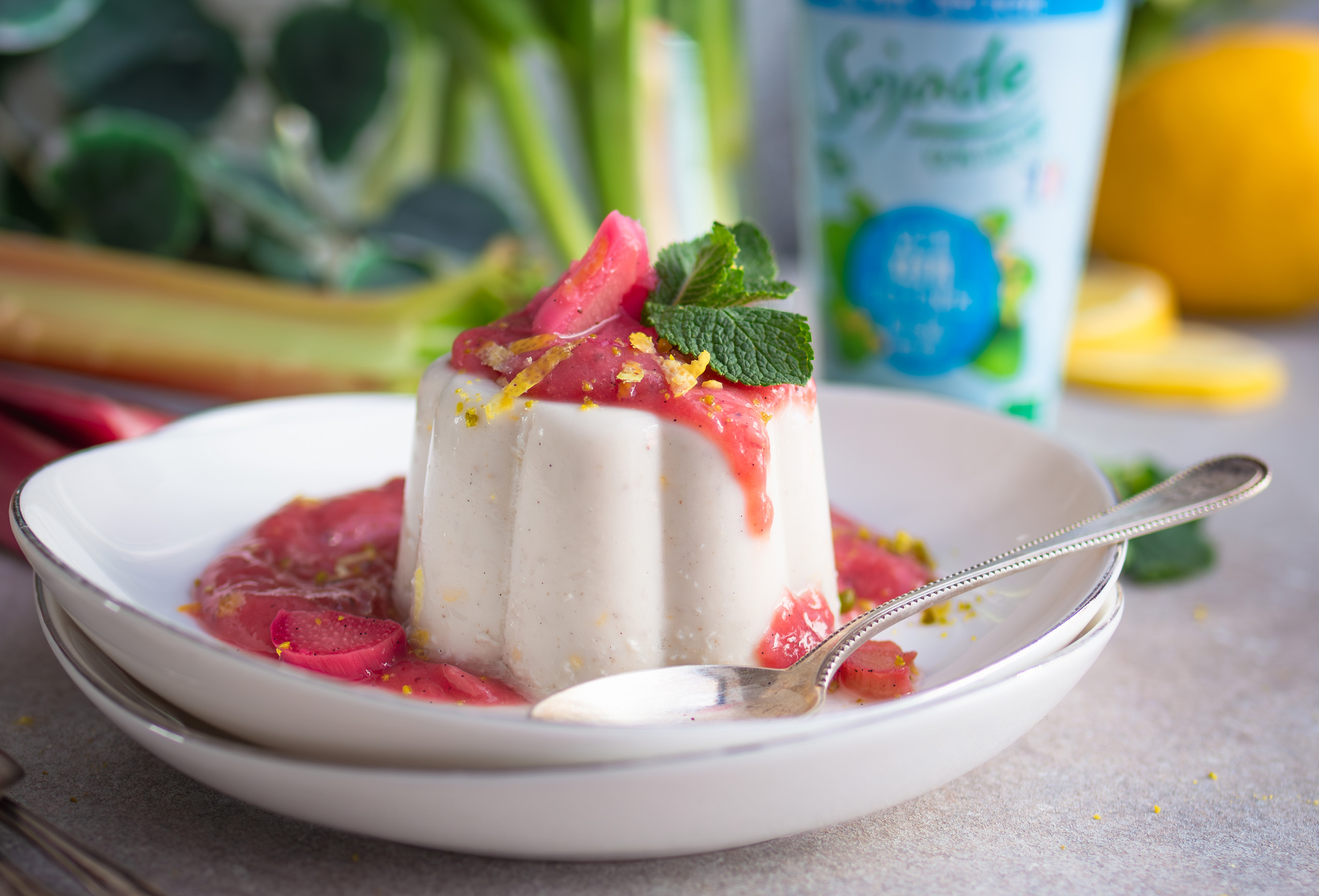 Kefir-Kokos-Panna Cotta mit Rhabarber • veggies | vegan