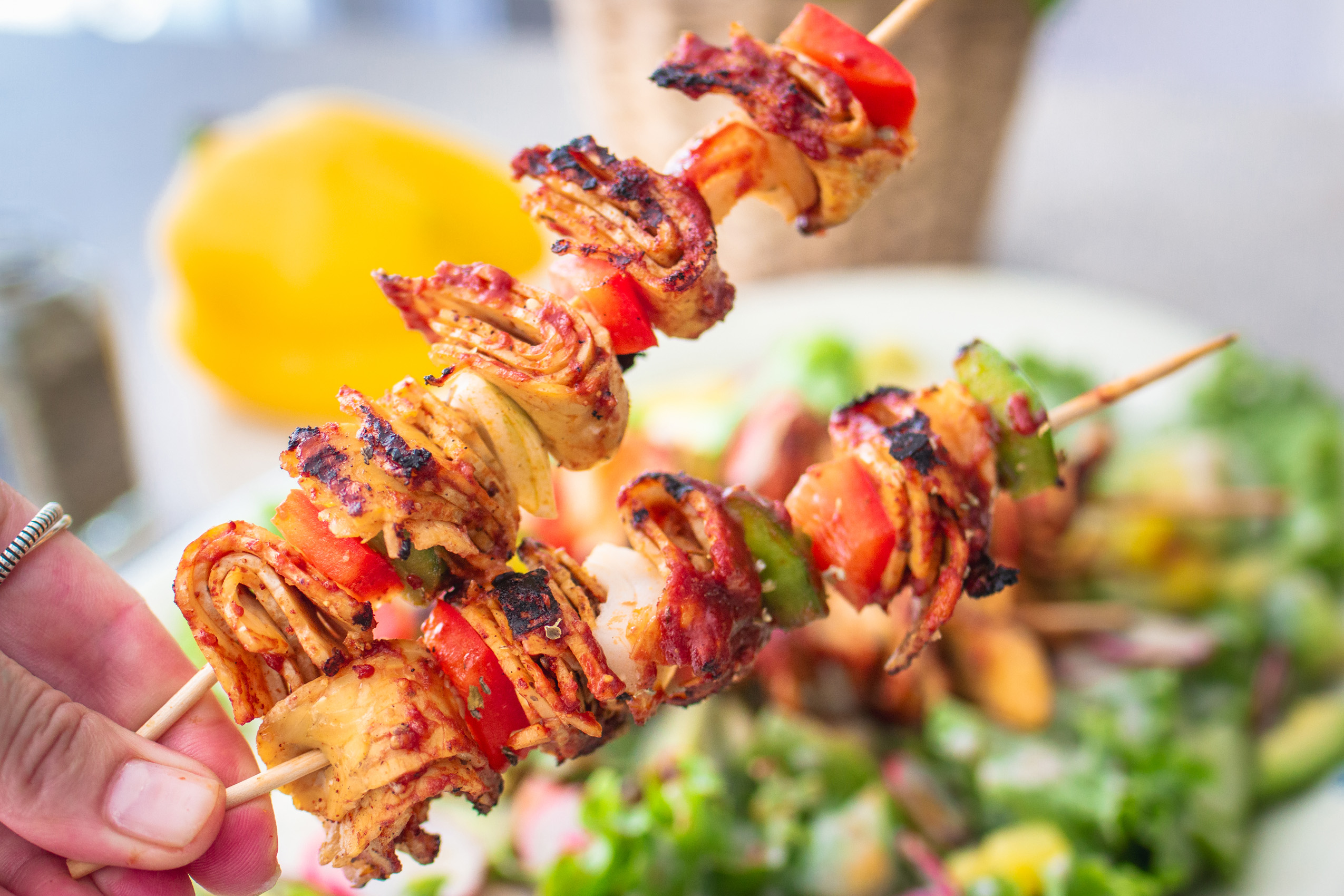 Die besten veganen Grillspieße mit Tempeh