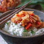 Kimchi auf einer Schale mit Reis - Artikel über die Kunst des Fermentierens