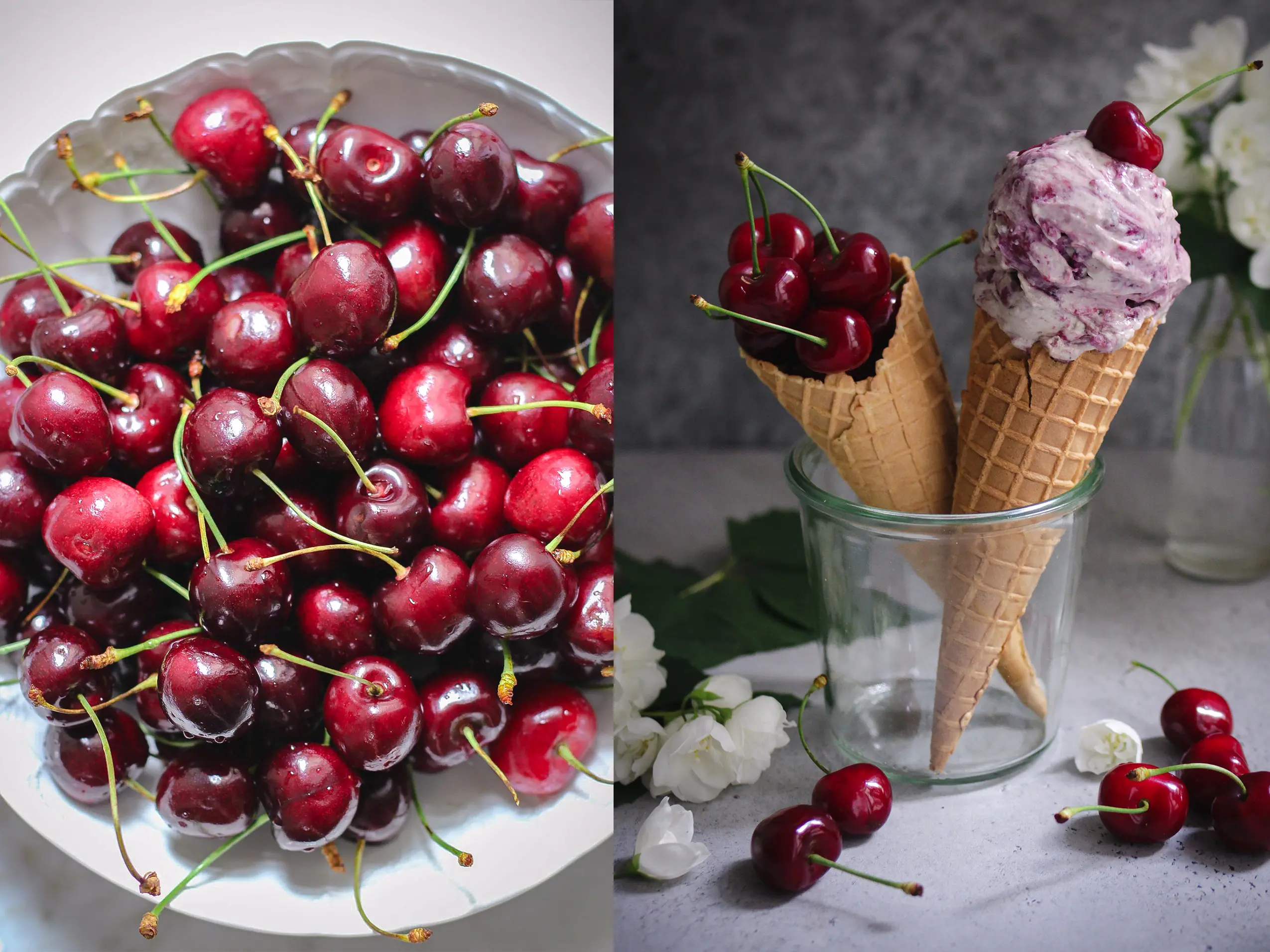 Veganes Kirschei ohne Eismaschine selbst gemacht in einer Waffel